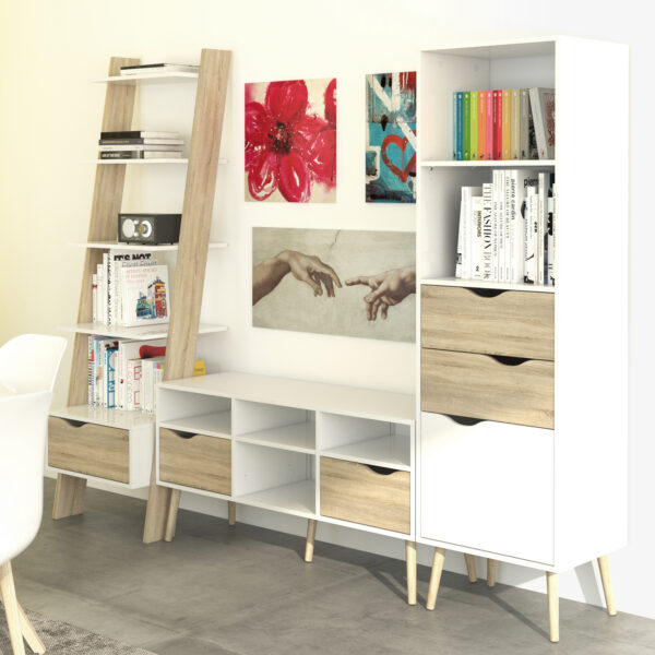 Oslo Leaning Bookcase 1 Drawer in White and Oak - Image 7