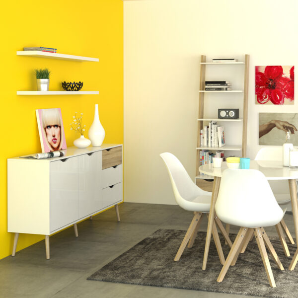 Oslo Leaning Bookcase 1 Drawer in White and Oak - Image 8