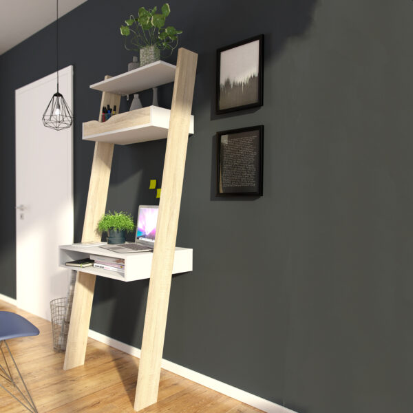 Oslo Leaning Desk in White and Oak - Image 4