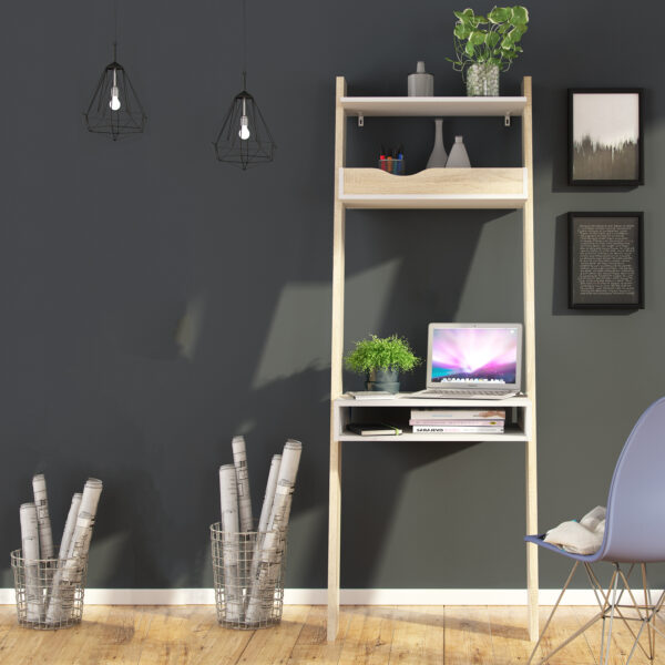 Oslo Leaning Desk in White and Oak - Image 5