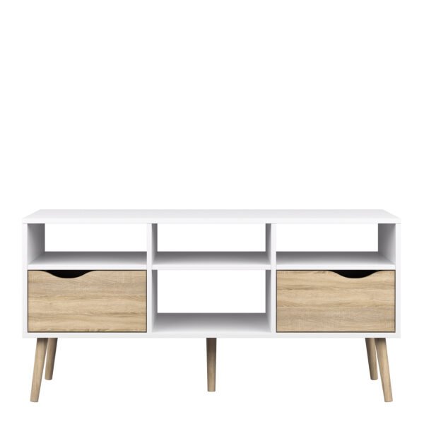 Oslo TV Unit Wide 2 Drawers 4 Shelves in White and Oak - Image 3
