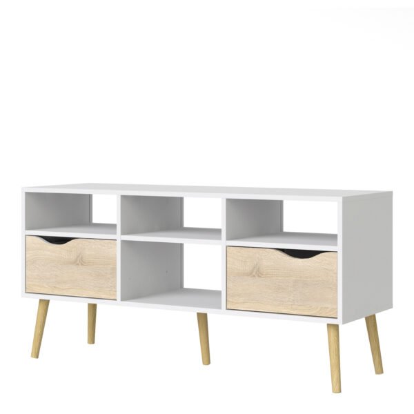 Oslo TV Unit Wide 2 Drawers 4 Shelves in White and Oak - Image 4