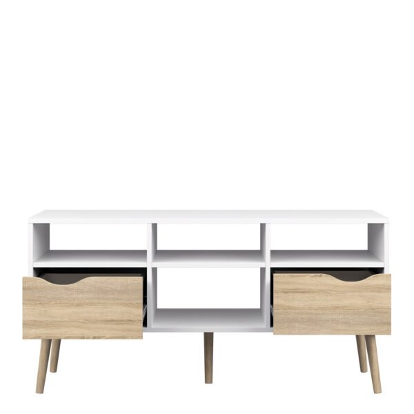 Oslo TV Unit Wide 2 Drawers 4 Shelves in White and Oak - Image 5