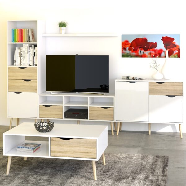 Oslo TV Unit Wide 2 Drawers 4 Shelves in White and Oak - Image 6