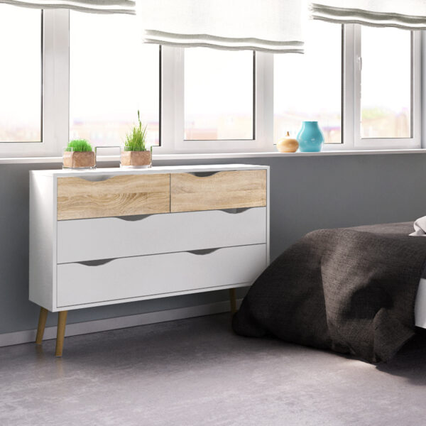 Oslo Chest of 4 Drawers in White and Oak - Image 6