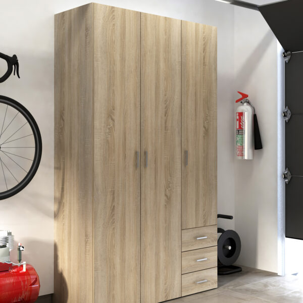 Space Wardrobe 3 Doors 3 Drawers in Oak 2000 - Image 7