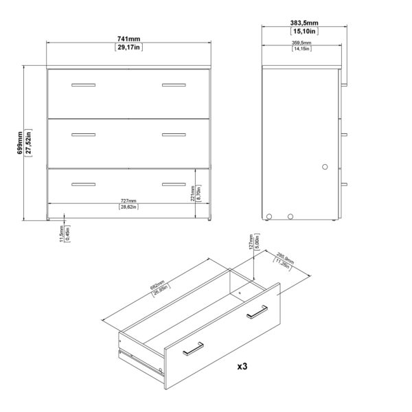 Space Chest of 3 Drawers in White - Image 13