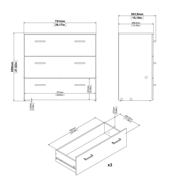 Space Chest of 3 Drawers in Oak - Image 14