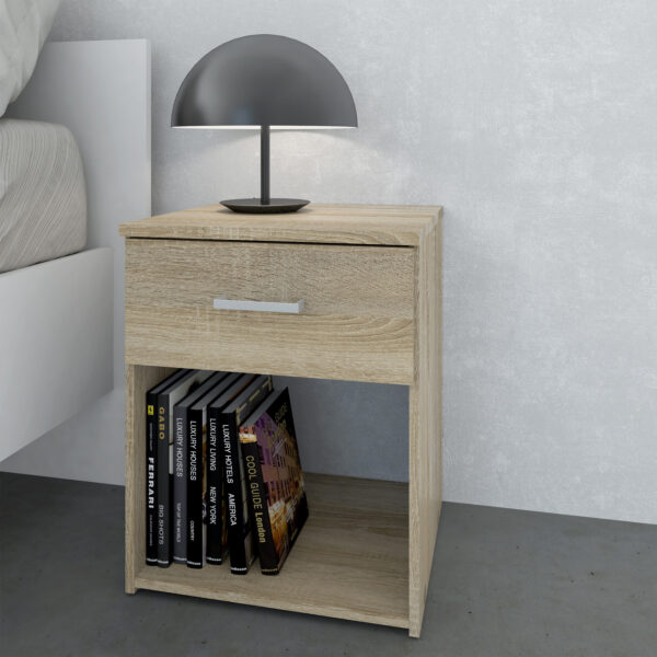 Space Package - Bedside 1 Drawer + Chest of 3 Drawers + Wardrobe with 2 Doors + 1 Drawer in Oak - Image 4