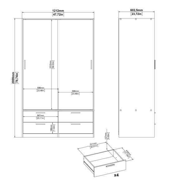 Line Wardrobe with 2 Sliding Doors and 4 Drawers, White - Image 12