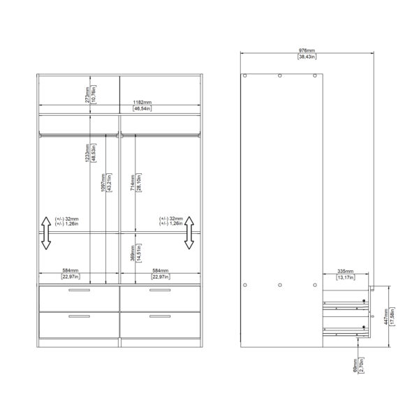 Line Wardrobe with 2 Sliding Doors and 4 Drawers, White - Image 13