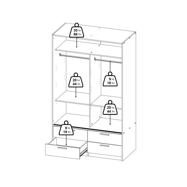 Line Wardrobe with 2 Sliding Doors and 4 Drawers, White - Image 14