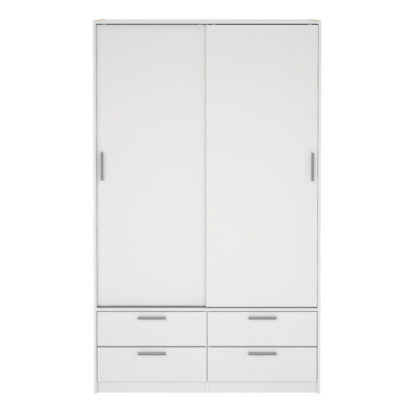 Line Wardrobe with 2 Sliding Doors and 4 Drawers, White - Image 2