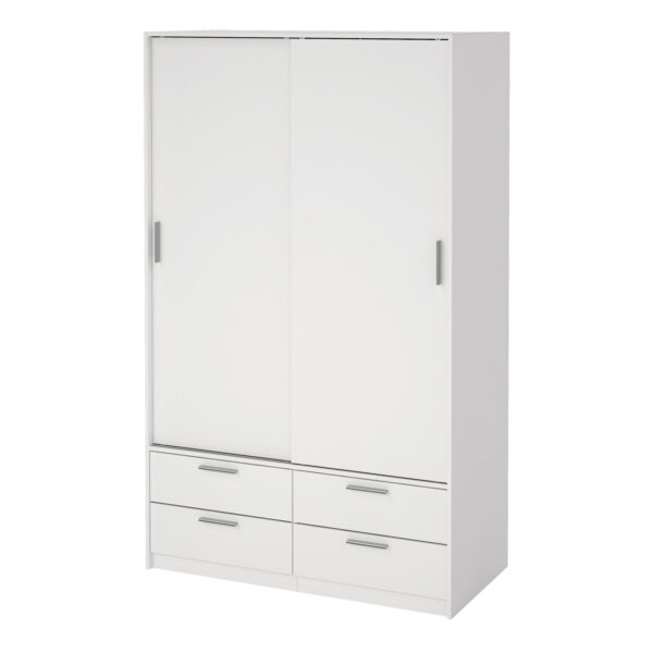 Line Wardrobe with 2 Sliding Doors and 4 Drawers, White - Image 3