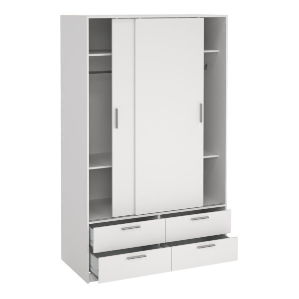 Line Wardrobe with 2 Sliding Doors and 4 Drawers, White - Image 6