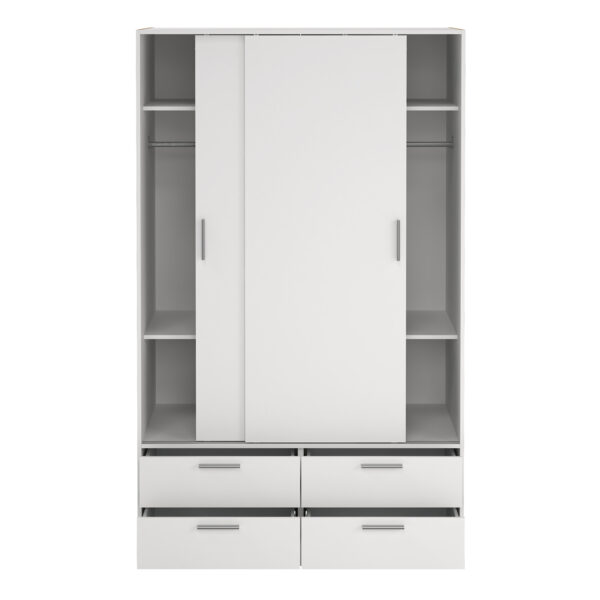 Line Wardrobe with 2 Sliding Doors and 4 Drawers, White - Image 7