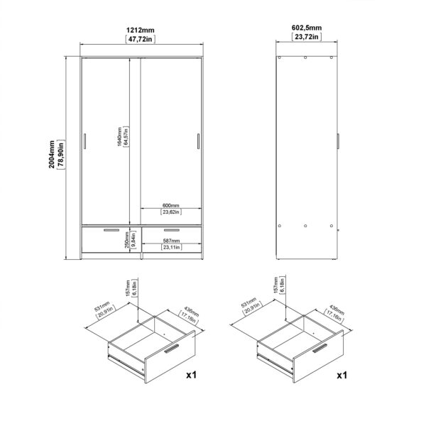 Line Wardrobe with 2 Doors 2 Drawers in White and Jackson Hickory Oak - Image 11