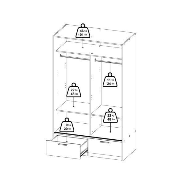 Line Wardrobe with 2 Doors 2 Drawers in White and Jackson Hickory Oak - Image 13