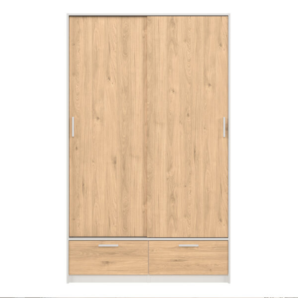 Line Wardrobe with 2 Doors 2 Drawers in White and Jackson Hickory Oak - Image 3