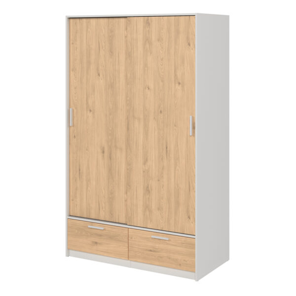 Line Wardrobe with 2 Doors 2 Drawers in White and Jackson Hickory Oak - Image 4