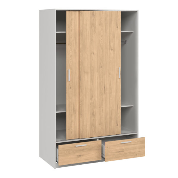 Line Wardrobe with 2 Doors 2 Drawers in White and Jackson Hickory Oak - Image 6