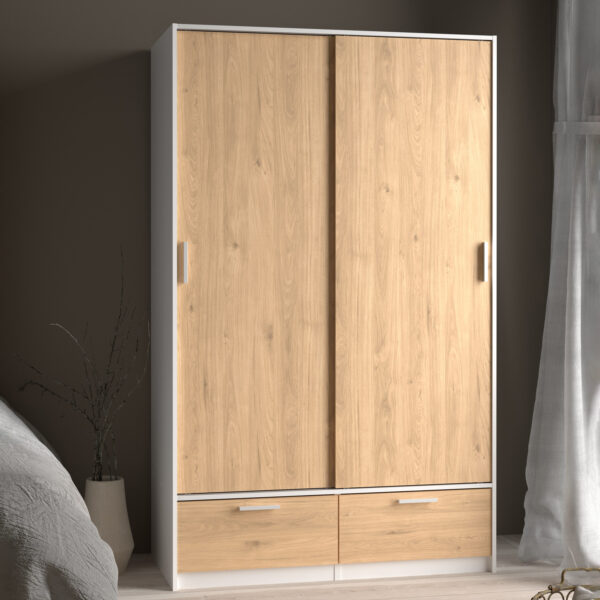 Line Wardrobe with 2 Doors 2 Drawers in White and Jackson Hickory Oak - Image 8