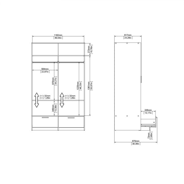 Line Wardrobe with 2 Doors 2 Drawers in Black and Jackson Hickory Oak - Image 12