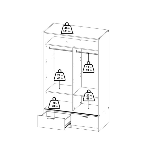 Line Wardrobe with 2 Doors 2 Drawers in Black and Jackson Hickory Oak - Image 13