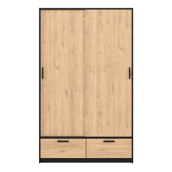 Line Wardrobe with 2 Doors 2 Drawers in Black and Jackson Hickory Oak - Image 3