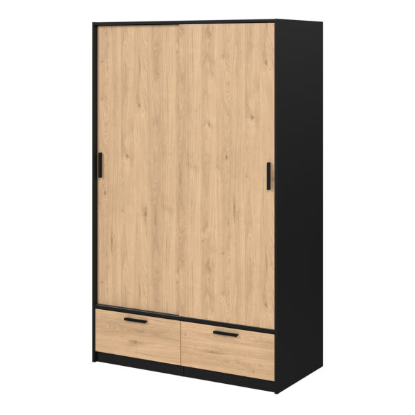 Line Wardrobe with 2 Doors 2 Drawers in Black and Jackson Hickory Oak - Image 4