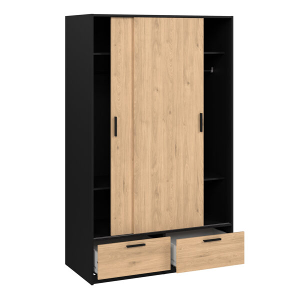 Line Wardrobe with 2 Doors 2 Drawers in Black and Jackson Hickory Oak - Image 6