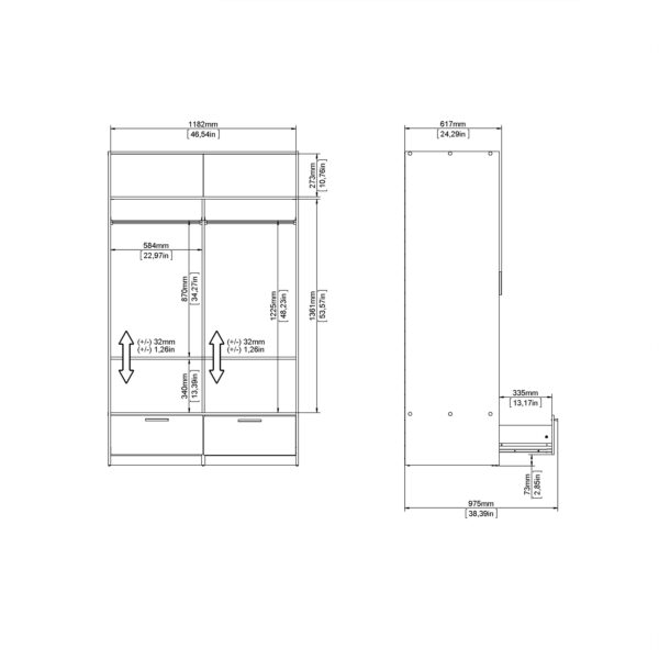 Line Wardrobe with 2 Doors 2 Drawers in White and Concrete - Image 12