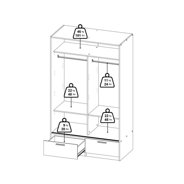 Line Wardrobe with 2 Doors 2 Drawers in White and Concrete - Image 13