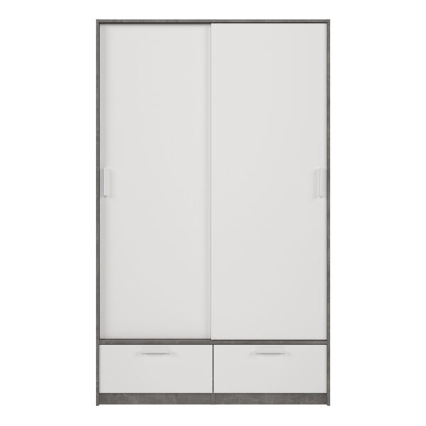 Line Wardrobe with 2 Doors 2 Drawers in White and Concrete - Image 3