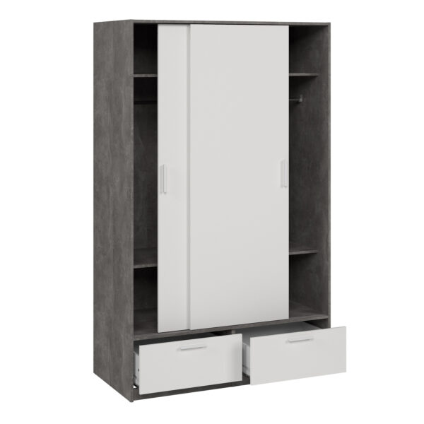 Line Wardrobe with 2 Doors 2 Drawers in White and Concrete - Image 6