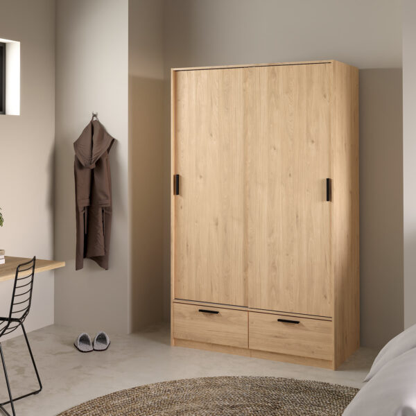 Line Wardrobe with 2 Doors 2 Drawers in Jackson Hickory Oak - Image 2