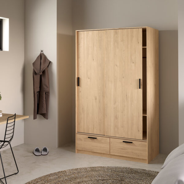 Line Wardrobe with 2 Doors 2 Drawers in Jackson Hickory Oak - Image 7