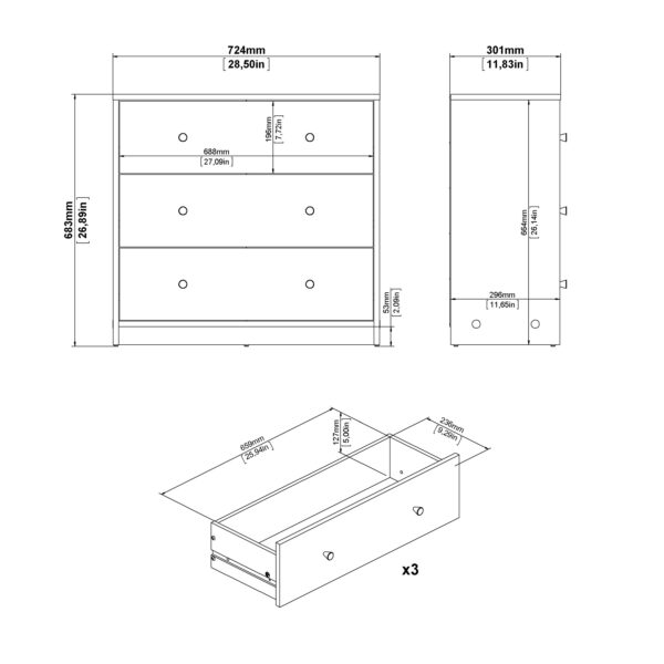 May Chest of 3 Drawers in White - Image 10