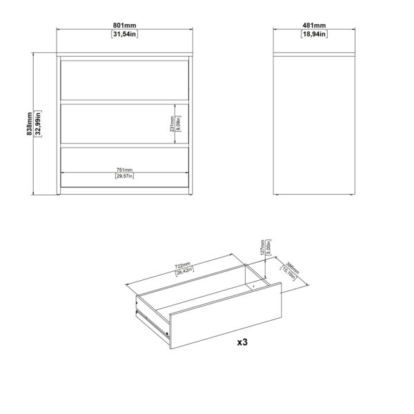 Next Chest 3 drawers Jackson Hickory White high gloss - Image 10