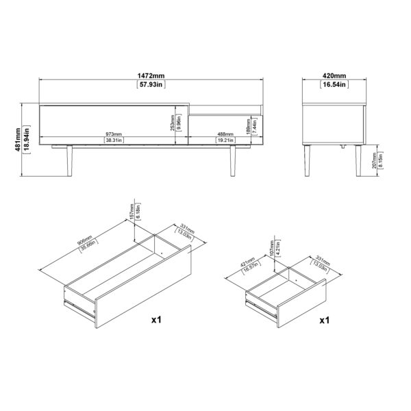 Unit Sideboard 2 Drawers 3 Doors in White and Walnut - Image 12