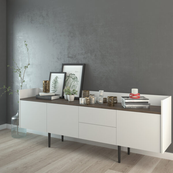 Unit Sideboard 2 Drawers 3 Doors in White and Walnut - Image 5