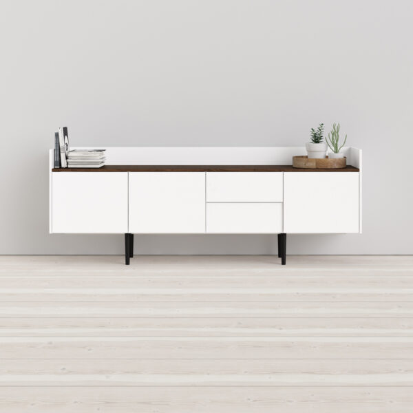 Unit Sideboard 2 Drawers 3 Doors in White and Walnut - Image 6