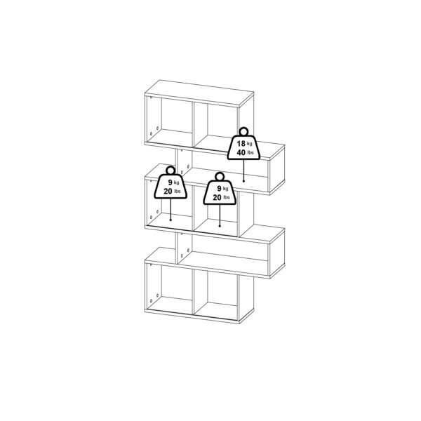 Maze Asymmetrical Bookcase with 3 Doors in Jackson Hickory and White High Gloss - Image 10