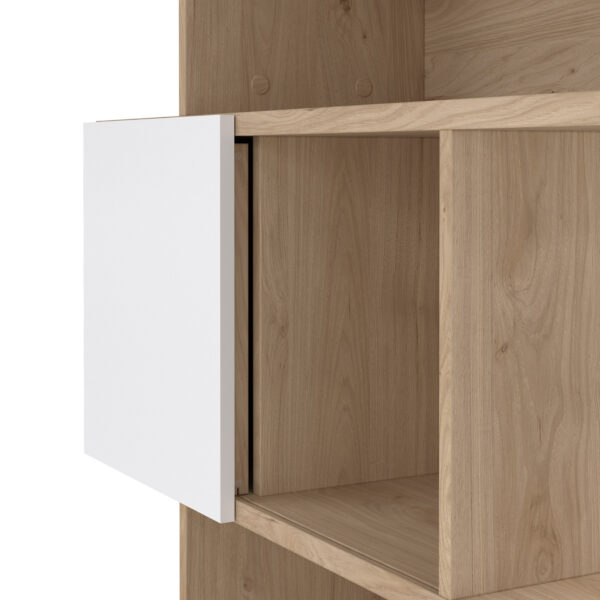 Maze Asymmetrical Bookcase with 3 Doors in Jackson Hickory and White High Gloss - Image 7