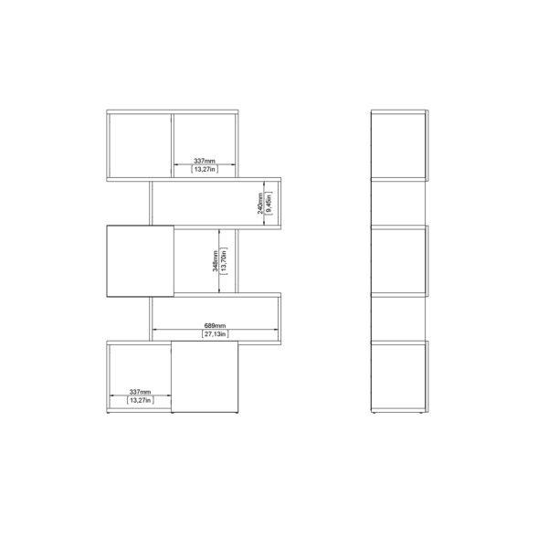 Maze Asymmetrical Bookcase with 3 Doors in Jackson Hickory and White High Gloss - Image 9