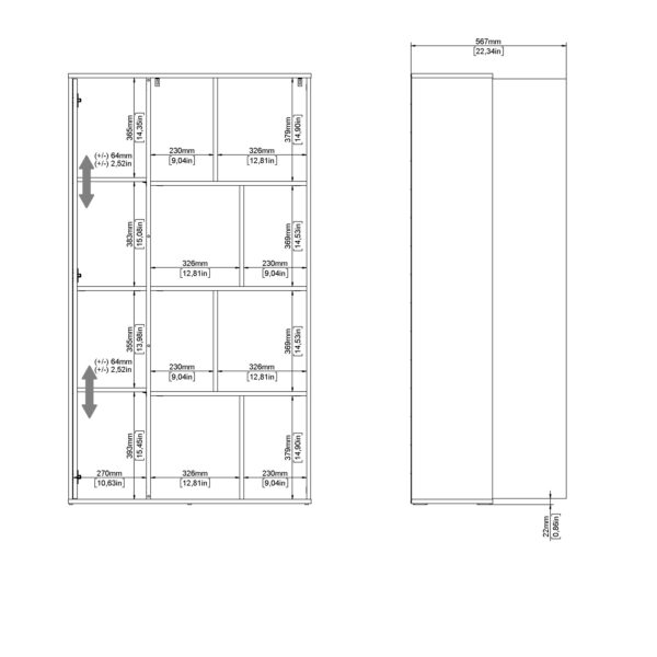 Maze Bookcase with 1 Door in Jackson Hickory and White High Gloss - Image 10