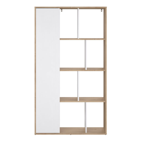 Maze Bookcase with 1 Door in Jackson Hickory and White High Gloss - Image 2