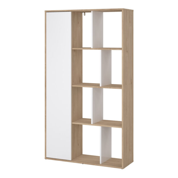 Maze Bookcase with 1 Door in Jackson Hickory and White High Gloss - Image 3