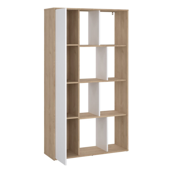 Maze Bookcase with 1 Door in Jackson Hickory and White High Gloss - Image 5