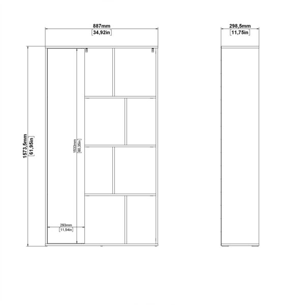 Maze Bookcase with 1 Door in Jackson Hickory and White High Gloss - Image 9
